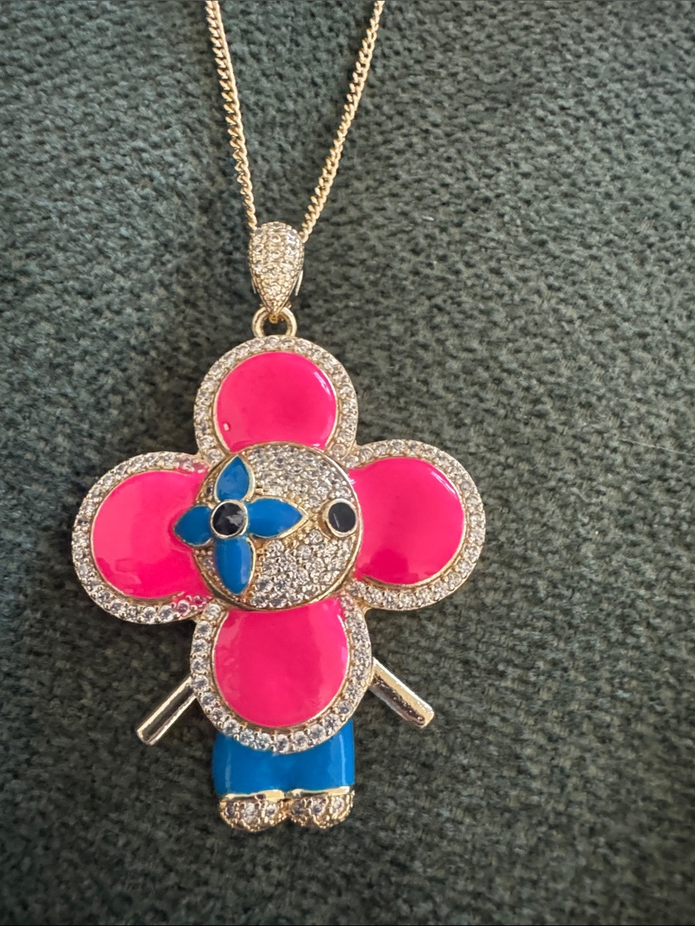 Source Unknown Pink and Blue Enamel Flower Pendant Necklace